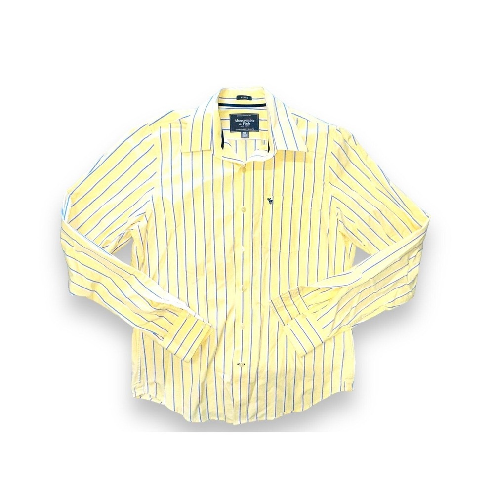 T2 Vintage Y2K AF Abercrombie Fitch Men's Muscle Shirt Button Up Yellow Striped